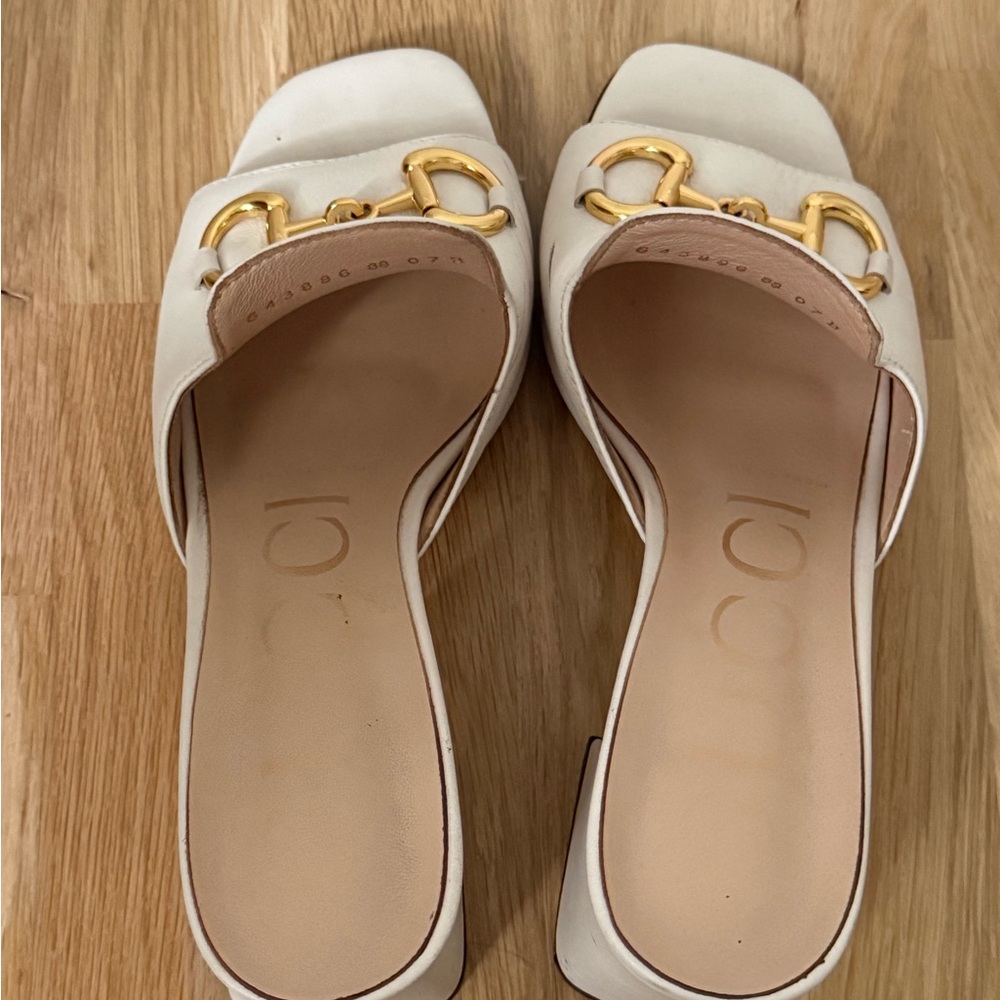 Gucci Nappa Horsebit 75mm Slide Sandals White - Picture 3 of 10